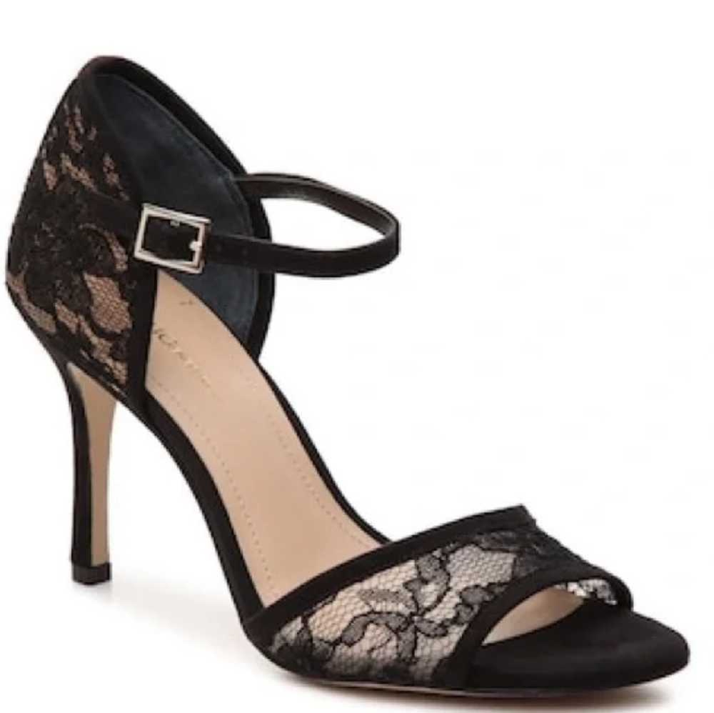 Black lace peep toe BCBG ankle strap heels, sz: 9.5 M - worn once